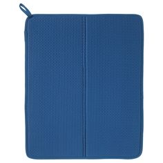 a blue ipad case sitting on top of a white surface with a zippered closure