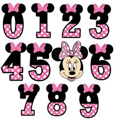 minnie mouse numbers with pink and white polka dots