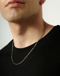 Mens Filia Curb Chain Necklace Sterling Silver. Nail Your Basics with an Everyday Silver Chain Now for Men. The Long Necklace Features Retro-Inspired Figaro Links and a Seamless Finish, Without an Extension Chain. Style Solo or Team with Other Chains for a Layered Look. Metal: Rhodium Plate on Sterling Silver Width: 3. 5mm Length: 520mm Product Code: Mj-S-N19-Ns Silver Chain Men, Silver Necklace Men, Necklaces Length, Men's Necklaces, Silver Nail, Silver Chain For Men, Curb Chain Necklace, Mens Silver Necklace, Mens Chain Necklace