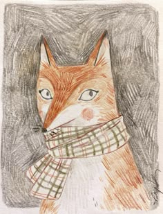 a drawing of a fox wearing a scarf