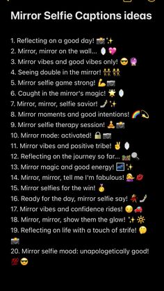 Mirror selfie captions ideas 💡 Mirrorselfies Caption, Caption Ideas For Mirror Selfie, Ig Captions Mirror Selfie, Mirror Mirror Quotes, Captain For Mirror Selfie, Snap Mirror Selfie Quotes, Captions On Mirror Selfie, Mirror Pics Caption, Sunglasses Instagram Captions