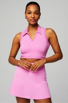 Seamless Polo Cropped Tank Fabletics pink female Activewear >> Womens >> Tops >> Tanks regular Everyday/Tennis/Yoga and Studio 4-Way Stretch/Breathable/Chafe-Resistant/Moisture-Wicking Pink Seamless Activewear For Summer, Pink Seamless Activewear For Spring, Pink Athleisure Outfits, Pink Seamless Athleisure Activewear, Pink Seamless Athleisure Top, Pink Golf Outfit, Cute Golf Outfits Women, Tennis Shoot, Country Club Outfit