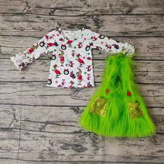 This one is in stock , no moq . can be shipped in 2 days Playful Long Sleeve Holiday Sets, Holiday Green Long Sleeve Sets, Playful Long Sleeve Christmas Dress, Holiday Green Long Sleeve Dresses, Green Long Sleeve Dress For Holiday, Cute Green Dress For Winter, Cute Green Winter Dress, Green Long Sleeve Christmas Dress, Playful Long Sleeve Winter Dresses