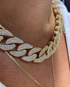 This 14k gold maxi cuban chain is 97 gr high quality real 14k solid yellow gold. Thickness of this miami link chain necklace is 17 mm (0,66 inch) . Length is 45 cm (17,7 inch) Behind of the chain is closed, not hollow. For more photos, contact with us.  There are zircon stones setted on all surfaces of this chunky curb chain with stones. We send this thick curb choker with Gold Certificate of Authenticity. We can produce this oversize real gold choker in 14k Solid White Gold or 14k Solid Rose Go Cuban Chains, Gold Certificate, Necklace Chunky, Link Chain Necklace, Gold Choker, Cuban Chain, Gold Jewellery Design, Jewellery Design, Chain Link Necklace