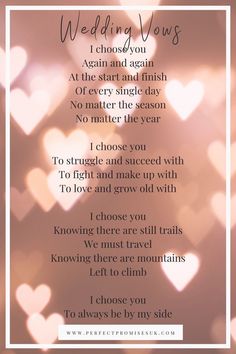 a wedding vows with hearts in the background