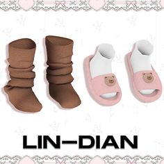 three pairs of baby shoes with teddy bears on them and the words lin - dian