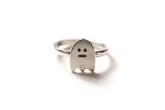 Yay! At last the little Ghost is available as a ring :) Handmade in recycled Sterling silver the Ghost is set with brilliant cut black diamond eyes. He looks fab worn on his own or stacked up with his besties! The ghost measures 12mm tall and sits in a solid sterling silver D band. The ring is made to order in the size that you require - just add a note in checkout of the size that you require or message me - i am here to help if you are not sure :) The ghost ring will arrive in a RockCakes box Handmade Cute Sterling Silver Rings, Cute Handmade Sterling Silver Rings, Handmade Fun Rings As Gifts, Fun Handmade Rings As Gifts, Fun Handmade Rings For Gifts, Grunge Ring, Ghost Ring, Rainbow Band, Little Ghost