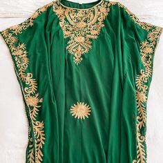 Size Small But Definitely Fits More Like A Medium Green And Gold Made In India Never Worn Green Long Dress For Eid, Long Green Dress For Eid, Elegant Short Sleeve Dresses For Eid, Fitted Green Kaftan For Party, Long Green Embroidered Dress, Green Summer Dress For Festive Occasions, Green Festive Dress For Summer, Green Dress For Festive Summer Occasion, Festive Green Summer Dress