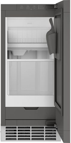 an empty refrigerator with the door open