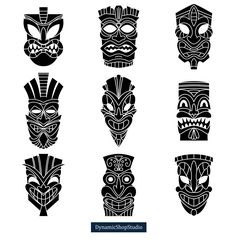 six masks with different designs on them