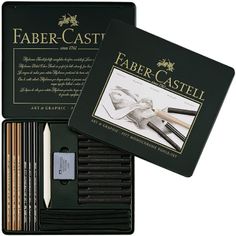 the faber - castel box contains 12 pencils and an artist's book