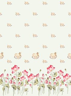 an image of flowers and animals on a wallpaper pattern that looks like it is going to fall