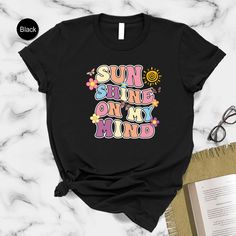 Sunshine On My Mind Shirt,Gift For Her,Retro Summer Vacation Camping Shirt,Gift For Traveler,Beach Shirt,Gift For Friend,Summer Tee Tshirt HOW TO ORDER 📸 Please review all photos and videos thoroughly. 👕 Choose your preferred product style, color, and size. ✍️ Enter your Text/Design in the Personalization Box (if applicable). 🛒 Click "Add to Cart." You can add more items to your cart by repeating these steps. 🛍️ Proceed to checkout. PROCESSING & SHIPPING TIME Our processing time is typically Retro Printed Summer T-shirt, Retro Text Print T-shirt For Beach, Retro Letter Print T-shirt For Beach Season, Retro Summer T-shirt With Slogan, Retro Funny Print T-shirt For Beach, Retro T-shirt With Funny Print For Vacation, Retro Tops With Funny Print For Summer, Vintage Summer Beach T-shirt, Retro Summer Tops With Letter Print