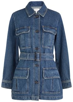 Find FRAME Belted Denim Jacket on Editorialist. Info & Care Frame denim jacket; Contrast stitching, balloon sleeves, button-fastening cuffs, four flap patch pockets, belt loops, detachable belt, faded finish; Button fastenings through front; 80% regenerative cotton, 20% post-consumer recycled cotton; Dry clean Size & Fit Length shoulder to hem: 29.5 inches/ 75cm; Midweight; Relaxed fit, use belt to cinch the waist Model is 5'9'/ 175cm and wears a size small; Denim Outerwear With Belt Loops For Work, Belted Denim Jacket For Workwear, Fall Denim Jacket With Belt Loops, Casual Denim Outerwear With Belt Loops, Fall Denim Jacket With Belted Cuffs, Utility Style Belted Denim Outerwear, Utility Style Denim Belted Outerwear, Utility Style Denim Outerwear With Belt, Long Sleeve Denim Outerwear With Belt Loops