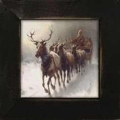 a painting of a man riding on the back of a horse drawn sleigh