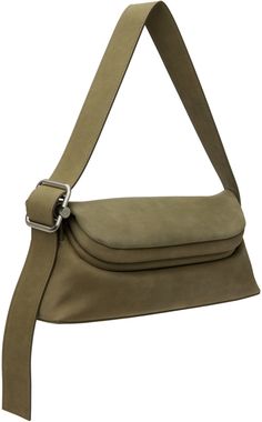 Nubuck shoulder bag in khaki. · Adjustable shoulder strap · Logo stamp at back face · Hinged foldover closure · Patch pocket at interior · Cotton canvas lining · Logo-engraved silver-tone hardware · H5.5 x W11.75 x D3 Supplier color: Marena khaki Khaki Satchel With Detachable Strap, Khaki Shoulder Bag With Detachable Strap, Chic Khaki Shoulder Bag With Detachable Strap, Khaki Leather Shoulder Bag With Adjustable Strap, Modern Green Shoulder Bag With Silver-tone Hardware, Khaki Rectangular Satchel With Detachable Strap, Khaki Crossbody Shoulder Bag With Detachable Strap, Khaki Leather Bag With Detachable Strap, Modern Shoulder Bag With Silver-tone Hardware And Flap