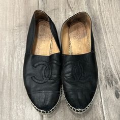 Chanel Black Leather Espadrilles Size 40- Small Tear In The Front (Fixable) Shoes Chanel, Leather Espadrilles, Chanel Black, Espadrille Shoes, Chanel Shoes, Espadrilles, Black Leather, Chanel, Women Shoes