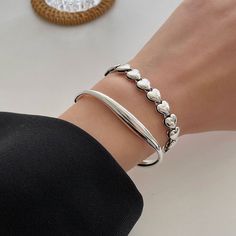 Elegant Heart Bangles Bracelets For Women 925 Silver Party Jewelry Brand Name: Genuine-GemstoneItem Weight: 10gGender: WomenMetals Type: silverMetal Stamp: 925,SterlingOccasion: partyShape\pattern: HeartBracelets Type: Cuff BraceletFine or Fashion: FineStyle: TRENDYGift For: Mom, Wife, Girlfriend, Daughter, Best friendOccasion:: Anniversary,Engagement,Gift,Party,Wedding Luxury Unique Style Bracelet With Silver Beads, 925 Sterling Silver Stackable Bracelets, Luxury Silver Polished Bead Bracelets, Luxury Silver Bracelet With Extender, Unique Luxury Sterling Silver Bracelet For Formal Occasions, Luxury Sterling Silver Bracelet With Shiny Finish As Gift, Affordable Silver Stackable Bracelets, Luxury Gift Bracelets With Sterling Silver Clasp, Luxury Sterling Silver Bracelets For Formal Events