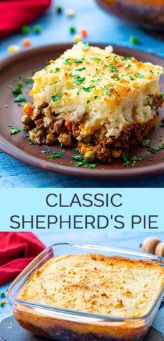 two pictures with different types of shepherd's pie