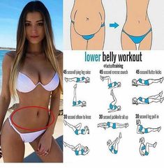 an image of a woman in bikinis with the words lower belly workout on it