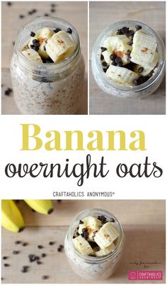 banana overnight oats with chocolate chips and bananas