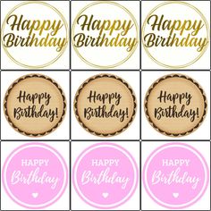 happy birthday cupcake toppers in pink and gold