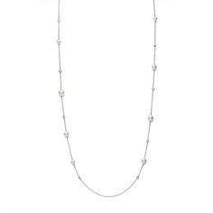 MIKIMOTO 7.5-5.5mm Akoya Cultured Pearl and Diamond Station Necklace 1/2ctw | REEDS Jewelers Pearl And Diamond Jewelry, Pearl And Diamond Necklace, Station Necklace, Akoya Pearls, June Birth Stone, Pearl Size, Cultured Pearls, Jewelry Care, Post Earrings