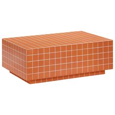 an orange box with white squares on the top and bottom, sitting in front of a white background