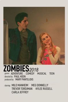 the poster for zombies 2013 shows two people standing next to each other and one is looking at another person