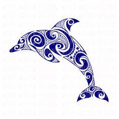 a blue dolphin with swirls on it's body, and the words dolphins written in