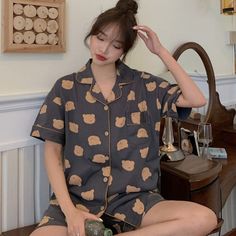 14 Styles Kawaii Home Wear Fashion Pajamas Set ON18 Fashion Pajamas, Kawaii Home, Printed Pajama, Egirl Clothes, Pyjamas Set, Style Kawaii, Cute Sleepwear, Pyjamas Womens, Home Wear