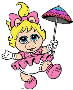 an image of a cartoon character holding an umbrella and wearing a pink dress with blue eyes