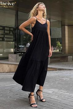 Discover effortless elegance in our sleeveless maxi dress with delicate straps. Perfect for both casual outings and special occasions. Details: Silhouette: A-LINE Neckline: V-Neck Decoration: none Material: rayon Closure Type: Pullover Waistline: empire Size (IN) Bust Waist Length S 34.65 25.20 53.15 M 36.22 26.77 53.54 L 37.80 28.35 53.94 Casual Black Sleeveless Maxi Dress, Black Solid Color Maxi Dress For Vacation, Black Sleeveless Dress With Adjustable Straps For Summer, Sleeveless Maxi Dress With Adjustable Straps For Day Out, Summer Black Sleeveless Dress With Adjustable Straps, Solid Maxi Dress With Adjustable Straps, Casual Solid Color Maxi Sundress, Solid Color Summer Floor-length Maxi Dress, Solid Color Spaghetti Straps Maxi Dress For Spring