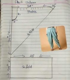 a piece of paper that has some drawings on it, and an image of a woman in blue pants