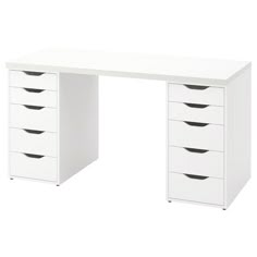 a white desk with five drawers on it