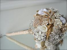 Gold Brooch Bouquet Bridal Wedding cream white pearl by SusieKays White Ornate Wedding Brooches, Ornate White Wedding Brooches, Ornate White Brooches For Wedding, Vintage White Wedding Brooches, Victorian White Wedding Brooches, Ornate Flower Brooch For Wedding, Ornate Flower Shaped Wedding Brooches, Ornate Flower Brooches For Wedding, Pearl Vintage