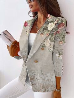 Women's Blazer Fall Casual Office Anniversary Jacket Print Flower Open Front Breathable Stylish Regular Fit Outerwear Long Sleeve Spring Light Pink S 2023 - US $29.99 Look Boho Chic, Government Website, Blazer Casual, Light Spring, Vintage Floral Print, Long Sleeve Blazers, Seychelles, Mozambique, Tanzania