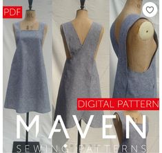 three different views of sewing patterns on mannequins with text overlay that reads,'pattern maven sewing patterns '