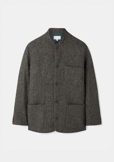 Green Harris Tweed Nehru Jacket Golf Cardigan, Collared Jacket, Nehru Jacket, Coat Pocket, Nehru Jackets, Stylish Mens Outfits, Oversized Coat, Harris Tweed, Green Wool