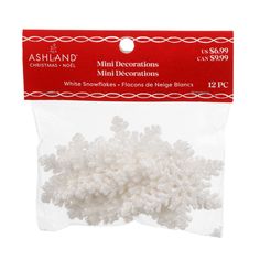 white snow flakes in a package on a white background