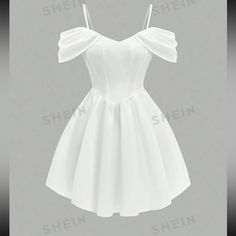 Brand New Never Been Worn / White Off Shoulder Spaghetti Strap Corset Top Short Dress With Zipper / Size 8/10 Off White Dama Dresses, White Short Dresses Formal, Short Puffy Corset Dress, Off Shoulder Dress With Straps, White Poofy Dress Short, White Short Formal Dress, Simple White Mini Dress, White Dress Medium Length, Off White Short Dress