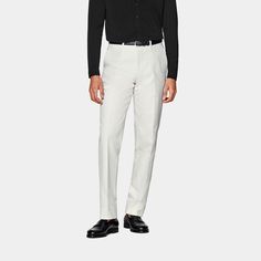 Elevate your look with these high-rise, off-white pants, regular fit with a straight leg. Features include flat front, zip fly, and a discreet after-dinner split for comfort. Off White Pants, White Herringbone, Classic Trousers, Tuxedo Pants, Straight Leg Trousers, Elevate Your Look, Short En Jean, White Pants, Linen Pants