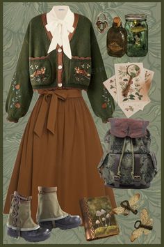 Rusticcore Outfits, Goblin Core Fall Outfits, Everyday Hobbit Outfits, Goblincore Skirt Outfit, Cottagecore Inspo Outfits, Quirky Academia Aesthetic, Art Fashion Aesthetic, Academia Witch Outfit, Goblin Core Winter Outfits