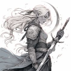 Drow Cleric Eilistraee, Elf Paladin Female, Sehanine Moonbow, Dnd Paladin, Western Artwork, Dark Elf, Anime Character Drawing