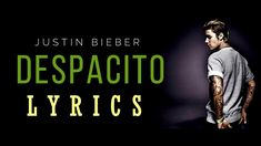 a man standing in front of a black background with the words despacito lyrics