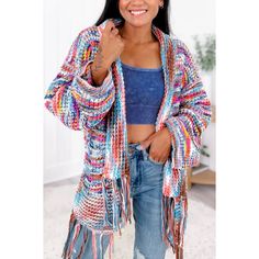 Pol Colorful Confetti Open Front Tassel Fringe Cardigan Relaxed Fit This Happy, Sassy Cardi Looks Great Cuddled By The Fire Or Out & About. This Boho Chic Midi Cardi Looks Fav Dressed Up Or Down Features Oversize Fit Midi Length Open Front Shawl Collar Long Sleeves Side Slits Finished With Tassel Fringe Detail 100% Acrylic Imported Total Measurements Small Bust 44” Length 32.5” (Inc Fringe) Med Bust 46” Length 33” (Inc Fringe) Large 48” Length 33.5” (Inc Fringe) Pol Colorful Confetti Open Front Multicolor Spring Outerwear With Tassels, Spring Multicolor Outerwear With Tassels, Spring Blue Outerwear With Tassels, Blue Spring Outerwear With Tassels, Casual Multicolor Fringed Outerwear, Casual Multicolor Fringe Outerwear, Blue Outerwear With Tassels For Spring, Multicolor Long Sleeve Outerwear With Tassels, Bohemian Multicolor Outerwear With Tassels