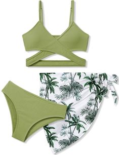 PRICES MAY VARY. 👙【Comfortable Fabrics】 This girls swimsuit are made of high quality fabric, soft and comfortable,fade-resistant and durable, High elastic, breathable, skin-friendly. 👙【Unique Design】The bathing suits for teen girls have the sweetest details,criss cross,color block girls bikini with adjustable spaghetti strap, soft bottom, tie waist chiffon sarong offers coverage and comfort. 👙【Suit Occasion】3 piece bathing suits for girls can be used more occasions, swimming, spa, surfing, ba Swimming Spa, Desired Reality, Swimsuit Pattern, Bath Girls, Summer Swimwear