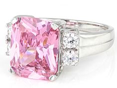 Bella Luce® pink and white diamond simulants 9.22ctw octagon and round rhodium over sterling silver ring. Measures approximately 0.81"L x 0.44"W and is not sizable. The diamond equivalent weight is 5.58ctw. Pink Cushion Cut Diamond Jewelry, Pink Cushion Cut Jewelry With Prong Setting, Asscher Cut Pink Jewelry With Accent Stones, Pink Asscher Cut Ring With Prong Setting, Pink Asscher Cut Ring With Accent Stones, Pink Asscher-cut Jewelry With Accent Stones, Pink Asscher Cut Jewelry With Accent Stones, Cushion Cut Pink Cubic Zirconia Jewelry, Pink Cushion Cut Cubic Zirconia Jewelry