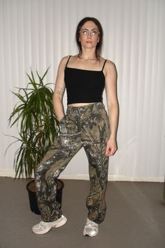 atent-shun! These pants feel like they came right out of an army surplus store except instead of swallowing your amazing body in an awkward fit it accentuates the best parts and you will just look like one of those bitches who can pull off wearing unflattering men's pants but in actuality these are tailored to a women's bod. 100% cotton twill Forest Camo ykk zipper 2 mother of pearl button closure faux cuffed bottom Fit Note: some customers have reported that sizes 1X-5X fit slightly small since Army Surplus Store, Amazing Body, Canvas Pants, Army Surplus, Denim Outerwear, Head Jewelry, Your Amazing, Camo Pants, Secret Sale