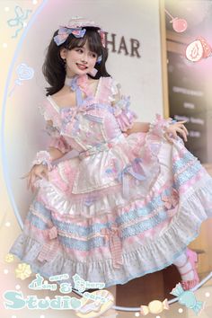 JSK Full Set ♥Pre-order♥Ice Cream Cake ♥Sweet Lolita Dress – nbsama Flower Hacks, Lolita Outfits, Harbin, Kawaii Fashion Outfits, Kawaii Dress, Sweet Lolita, Ice Cream Cake, Really Cute Outfits, Kawaii Clothes